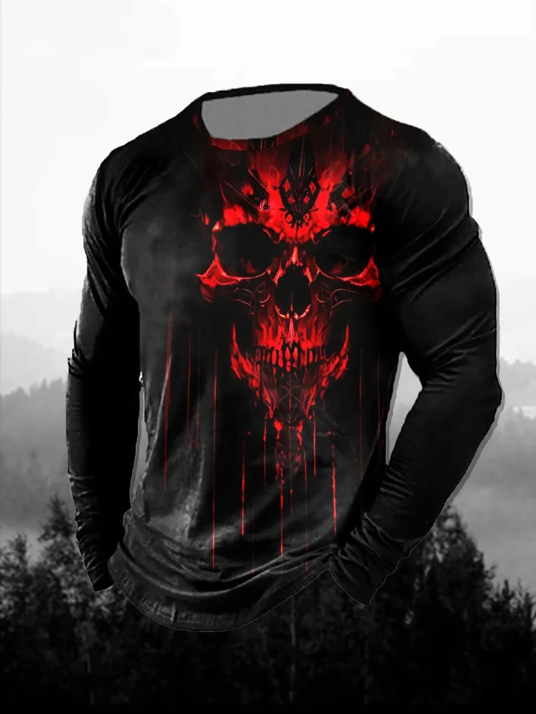 Men'S Fashion T Shirts - Heren 3D-print rood donker schedel patroon