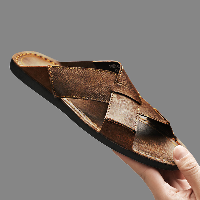 Men'S Fashion News - Mode Echt Leer Mannen Slippers Zomer