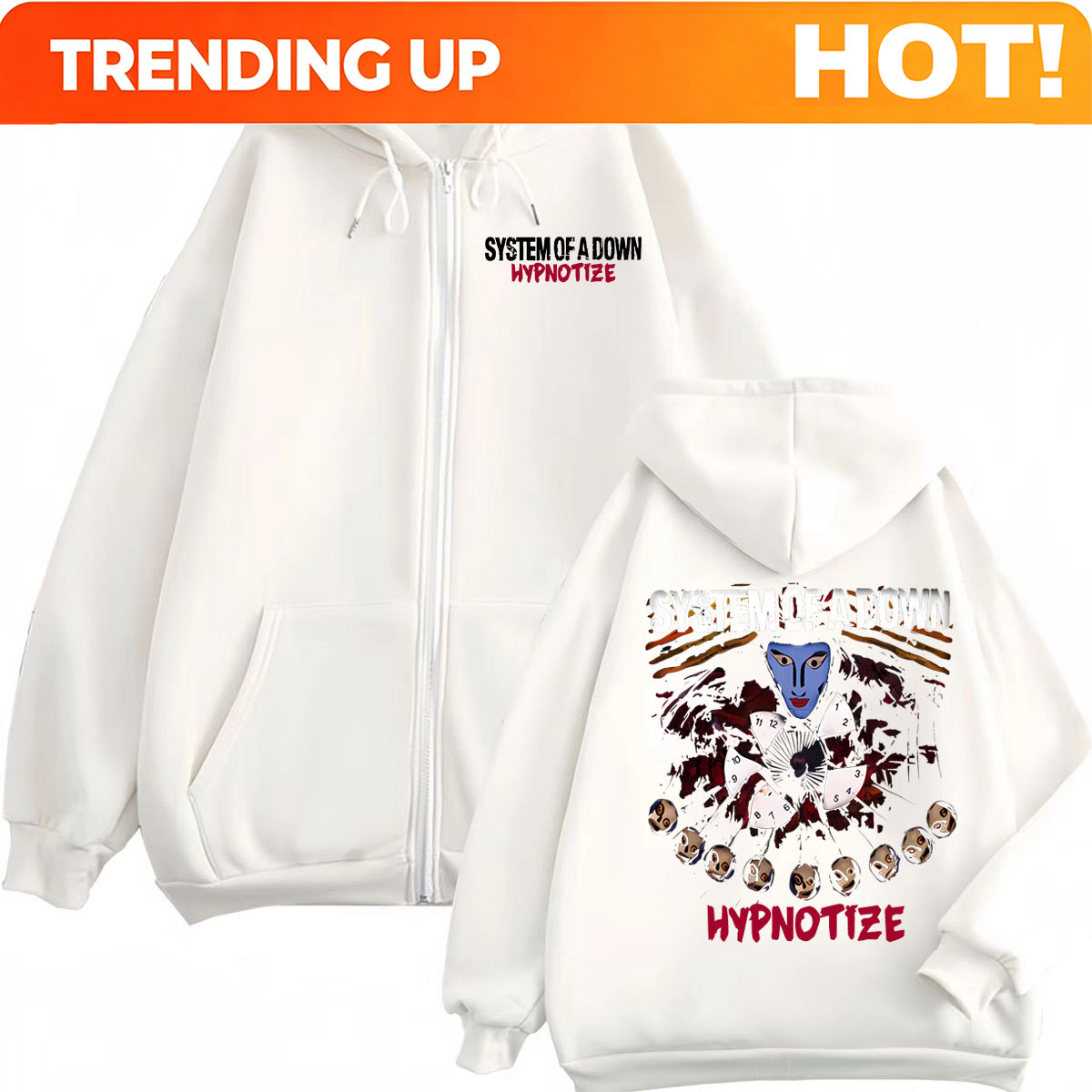Mens Fashion Zip Up Hoodies - Rock Band System of A Down