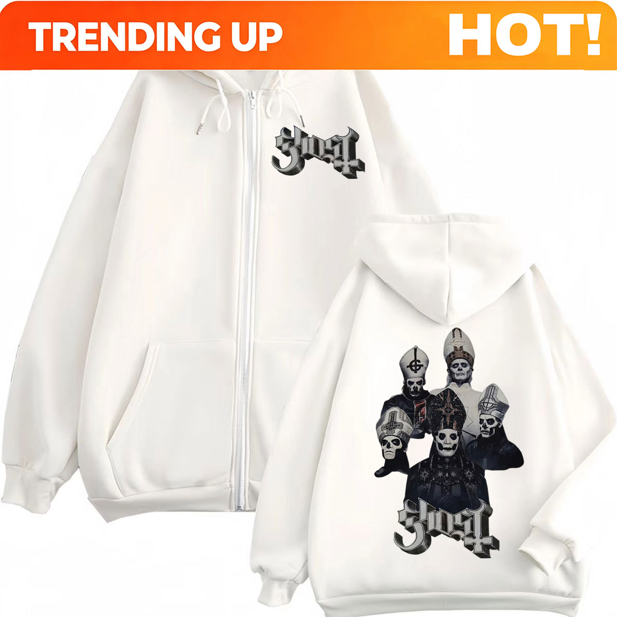 Mens Fashion Zip Up Hoodies - Hot Sale Ghost Band Rits Hoodie