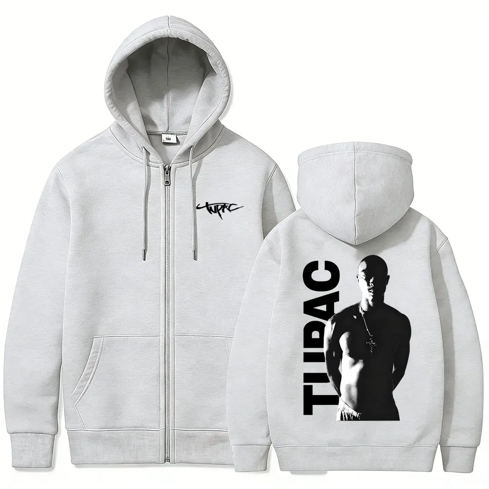 Mens Fashion Zip Up Hoodies - Rapper Tupac 2pac Hoodie met Rits